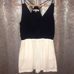Navy and white shorts romper